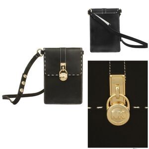 Michael Kors Hamilton Lock Leather Belt Bag In Black/Gold